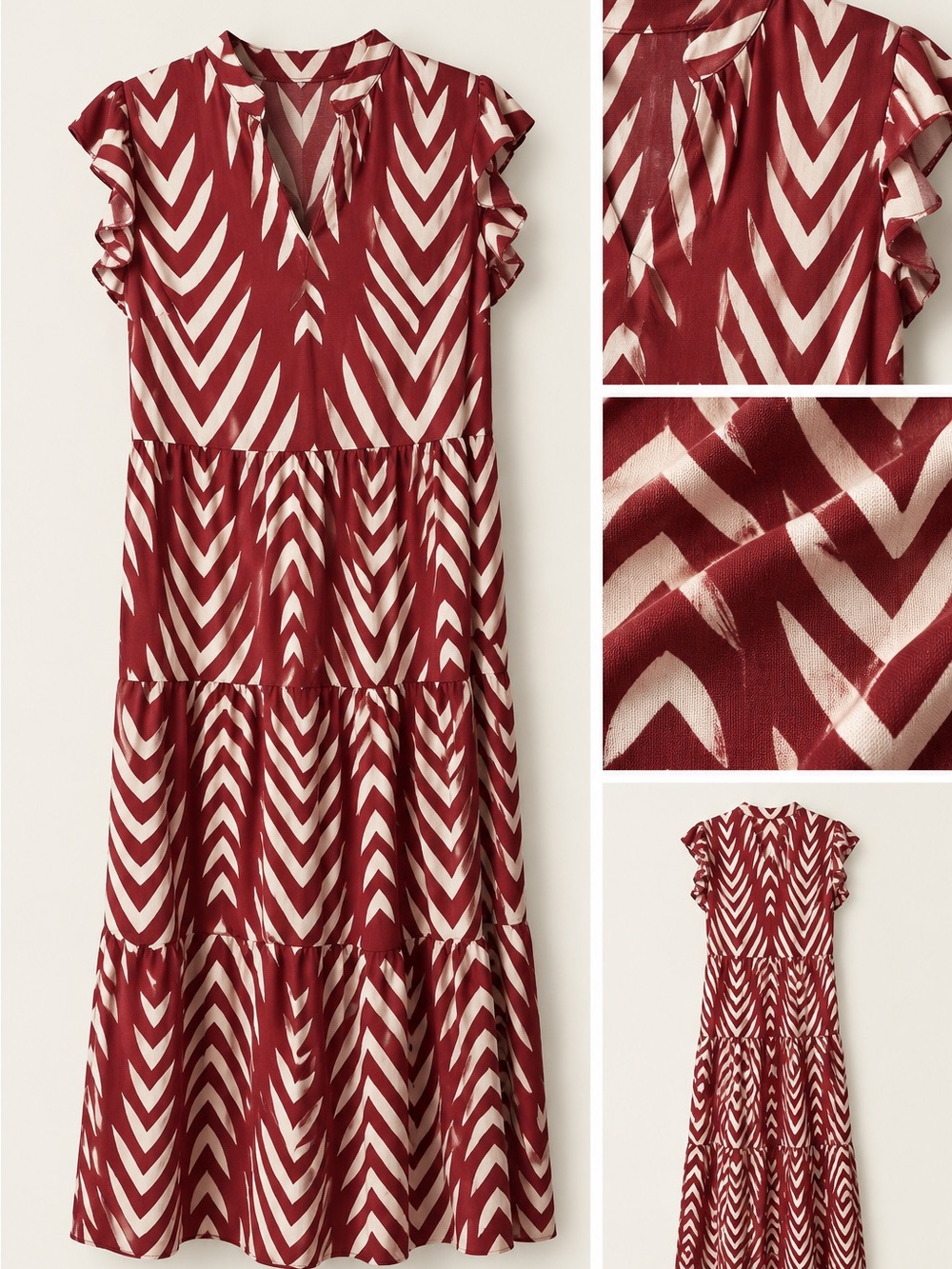 🍂✨ SHEIN Chevron Geo Print Flutter Sleeve Tiered Maxi Dress ✨🍂